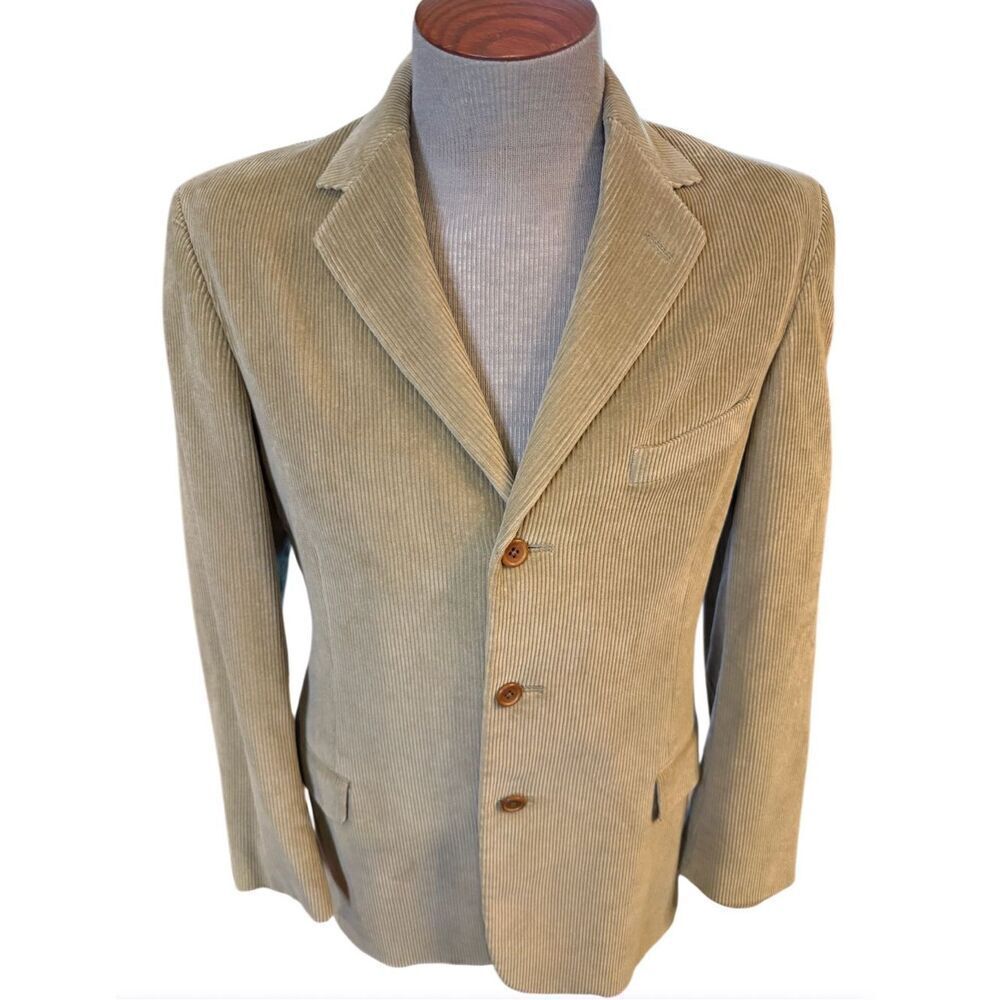 Nautica Corduroy 3-Button Single Vent Blazer Jacket Size M Tan Academic